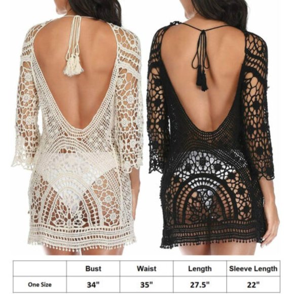 Women's Bodycon Knit Boho Maxi  Bikini Sundress Bathing Suit - Picture 2 of 5